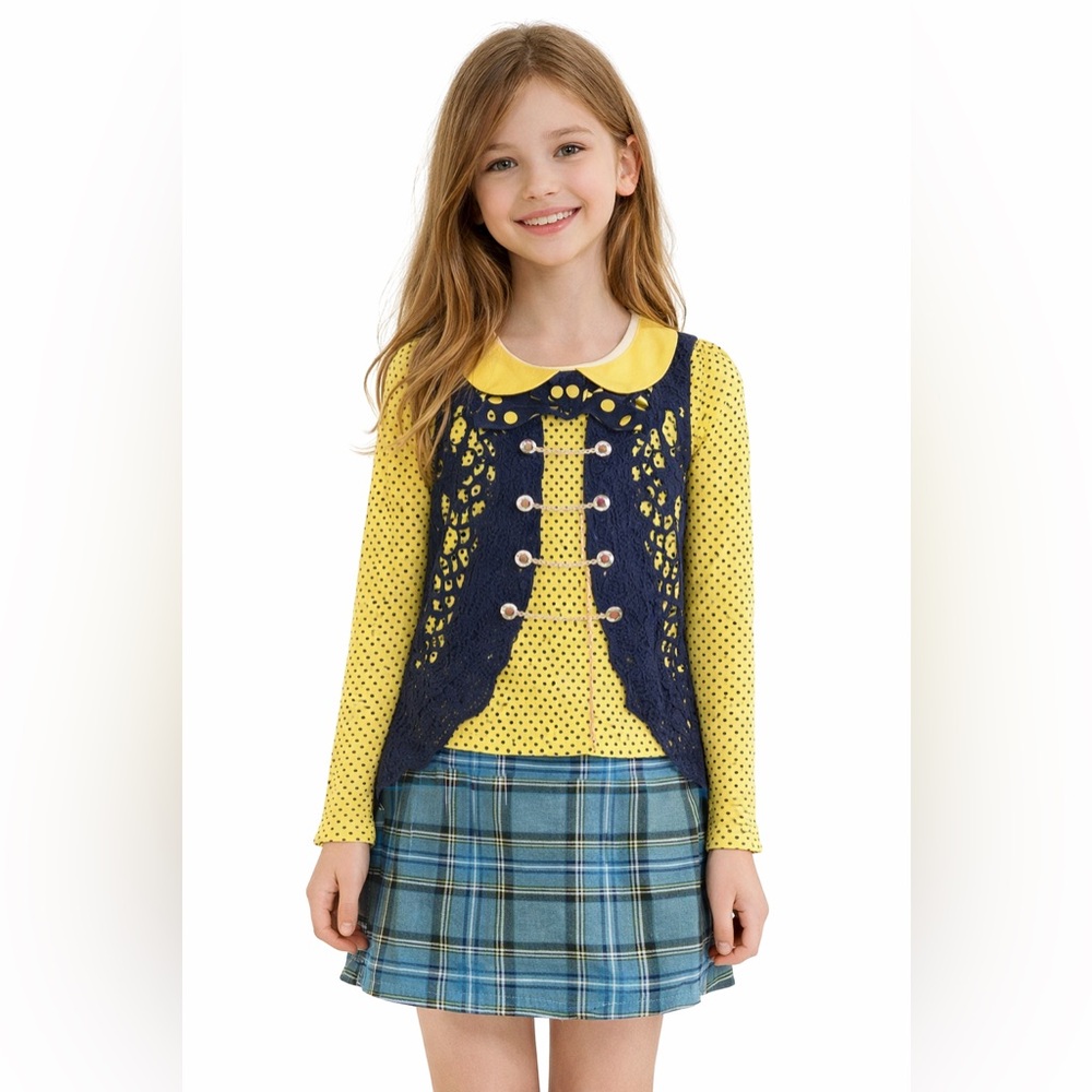NEW sz 10 Girls Sierra Julian Long Sleeves School Dress Blue Yellow w/Plaid